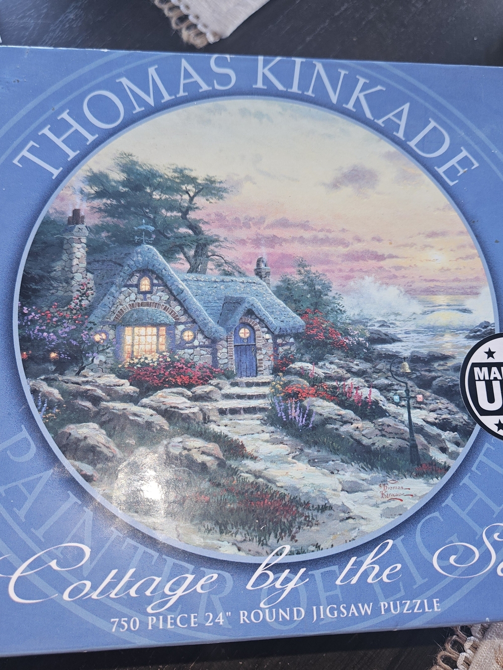 Vintage Thomas Kinkade Round Jigsaw Puzzle "Cottage by the Sea" New Sealed